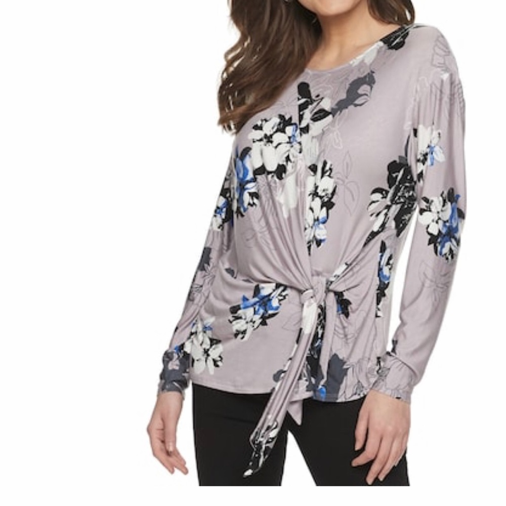 NWT Jennifer Lopez Long Sleeve Floral Wrap Belt Sash Top